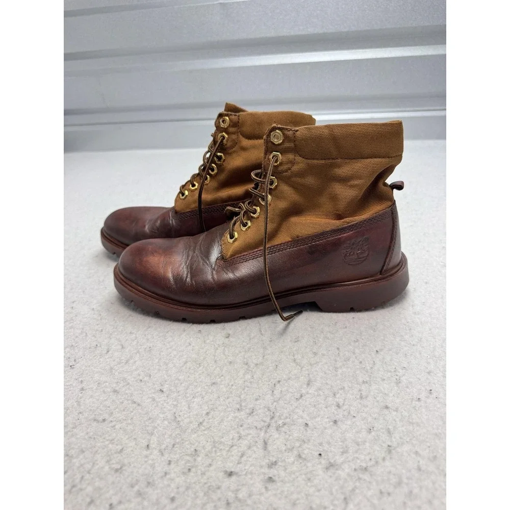 Timberland Boots Mens Size 9 Brown Leather Canvas Combat Slip Resistant 6634A